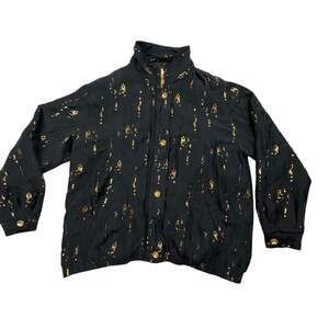 Mureli Vintage 100% Silk Gold-Speckled Black Bomber Jacket